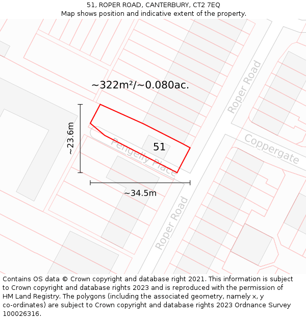 51, ROPER ROAD, CANTERBURY, CT2 7EQ: Plot and title map