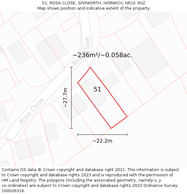 51, ROSA CLOSE, SPIXWORTH, NORWICH, NR10 3NZ: Plot and title map