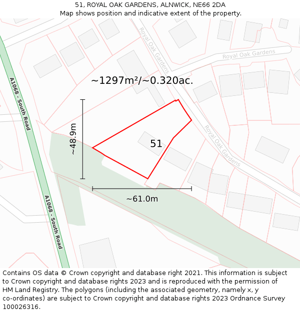 51, ROYAL OAK GARDENS, ALNWICK, NE66 2DA: Plot and title map