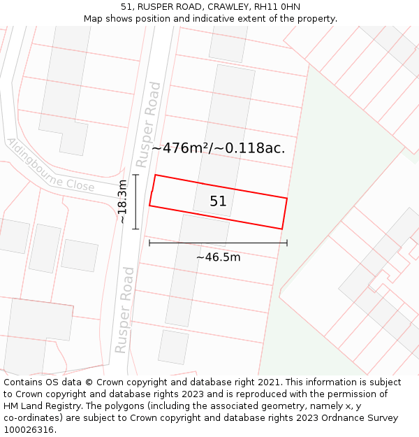 51, RUSPER ROAD, CRAWLEY, RH11 0HN: Plot and title map