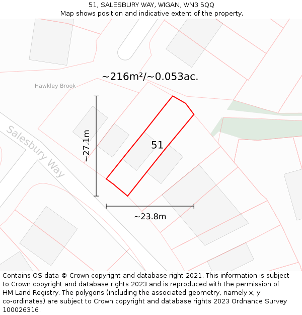 51, SALESBURY WAY, WIGAN, WN3 5QQ: Plot and title map