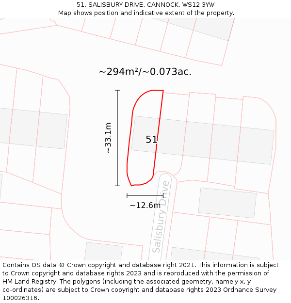 51, SALISBURY DRIVE, CANNOCK, WS12 3YW: Plot and title map