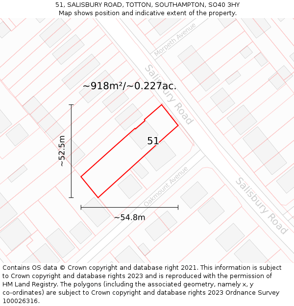 51, SALISBURY ROAD, TOTTON, SOUTHAMPTON, SO40 3HY: Plot and title map