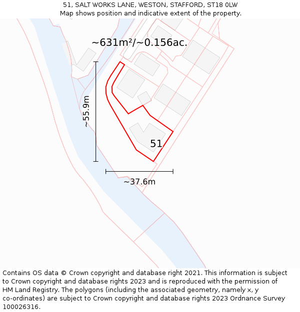51, SALT WORKS LANE, WESTON, STAFFORD, ST18 0LW: Plot and title map