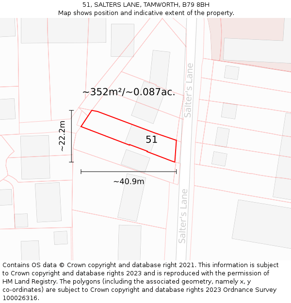 51, SALTERS LANE, TAMWORTH, B79 8BH: Plot and title map