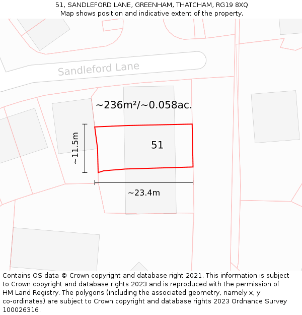 51, SANDLEFORD LANE, GREENHAM, THATCHAM, RG19 8XQ: Plot and title map