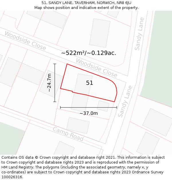 51, SANDY LANE, TAVERHAM, NORWICH, NR8 6JU: Plot and title map