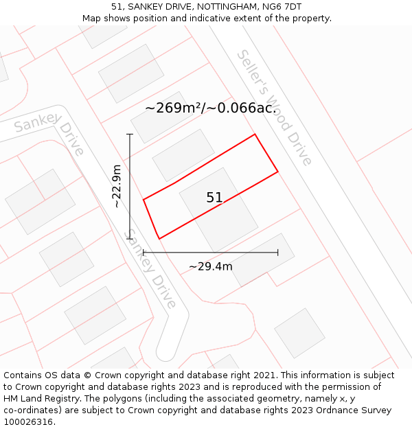 51, SANKEY DRIVE, NOTTINGHAM, NG6 7DT: Plot and title map