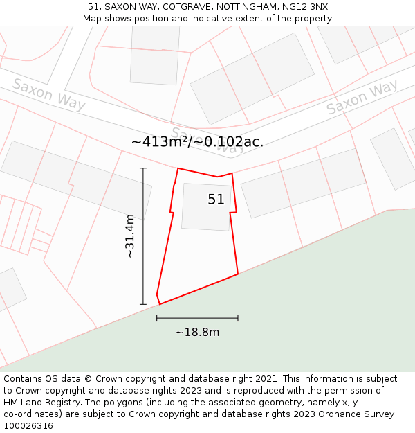 51, SAXON WAY, COTGRAVE, NOTTINGHAM, NG12 3NX: Plot and title map