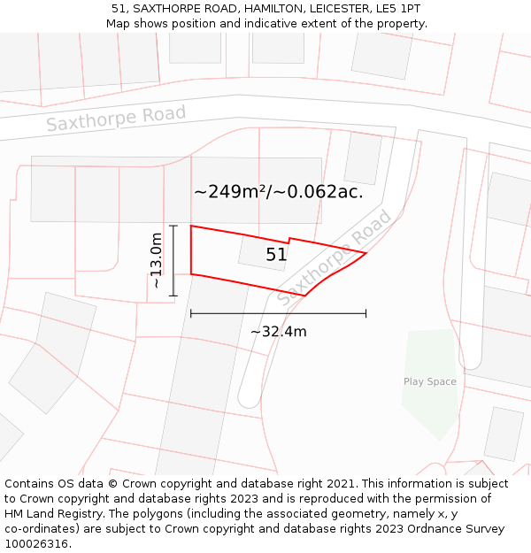 51, SAXTHORPE ROAD, HAMILTON, LEICESTER, LE5 1PT: Plot and title map