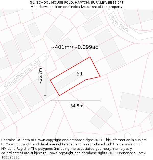 51, SCHOOL HOUSE FOLD, HAPTON, BURNLEY, BB11 5PT: Plot and title map