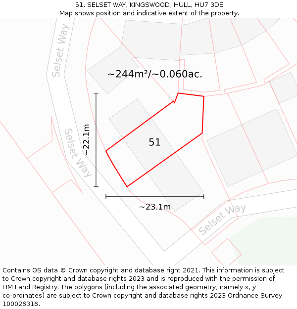 51, SELSET WAY, KINGSWOOD, HULL, HU7 3DE: Plot and title map