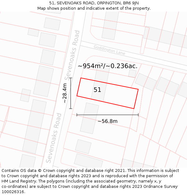 51, SEVENOAKS ROAD, ORPINGTON, BR6 9JN: Plot and title map