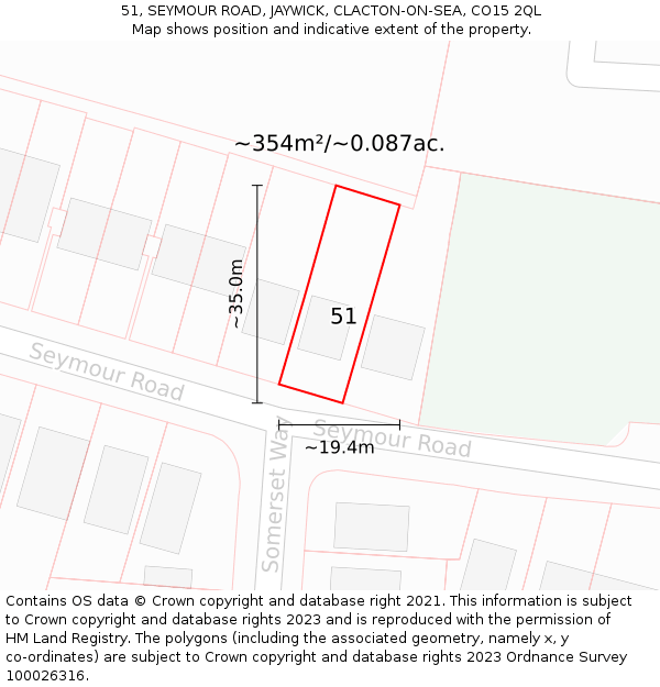 51, SEYMOUR ROAD, JAYWICK, CLACTON-ON-SEA, CO15 2QL: Plot and title map