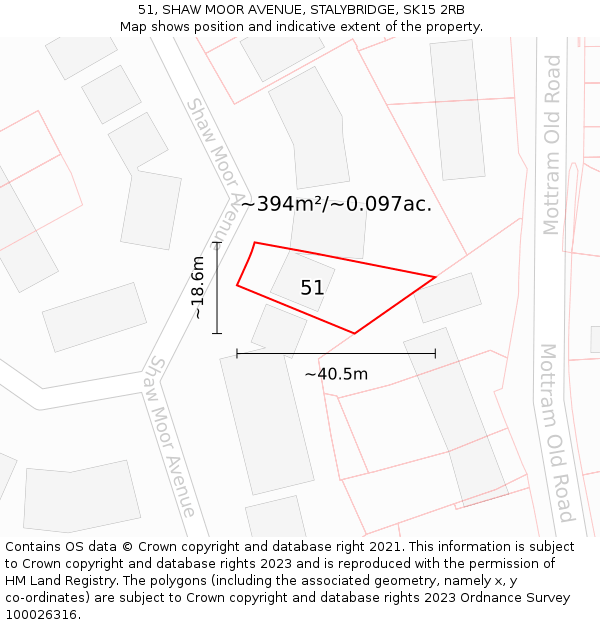 51, SHAW MOOR AVENUE, STALYBRIDGE, SK15 2RB: Plot and title map