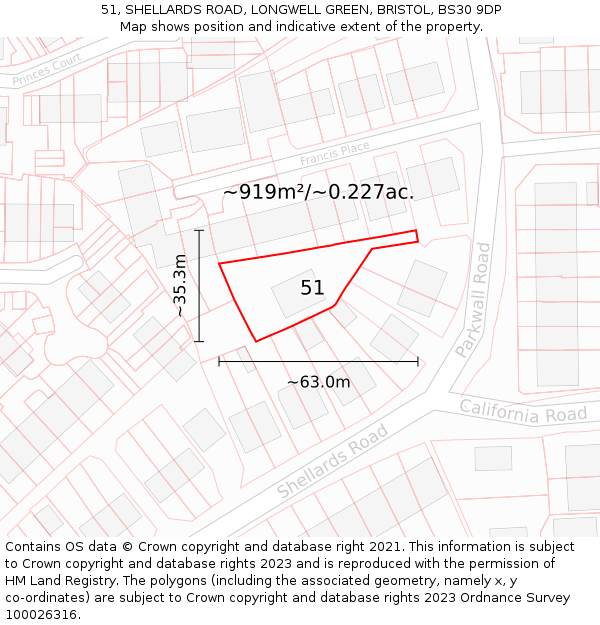 51, SHELLARDS ROAD, LONGWELL GREEN, BRISTOL, BS30 9DP: Plot and title map