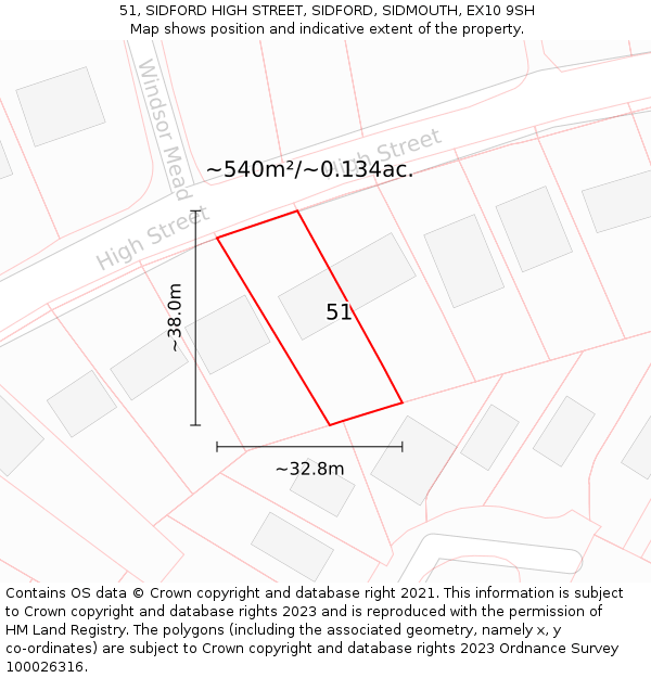 51, SIDFORD HIGH STREET, SIDFORD, SIDMOUTH, EX10 9SH: Plot and title map