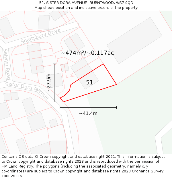 51, SISTER DORA AVENUE, BURNTWOOD, WS7 9QD: Plot and title map