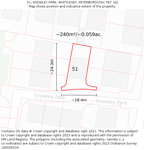 51, SNOWLEY PARK, WHITTLESEY, PETERBOROUGH, PE7 1JQ: Plot and title map