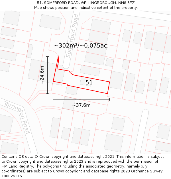 51, SOMERFORD ROAD, WELLINGBOROUGH, NN8 5EZ: Plot and title map