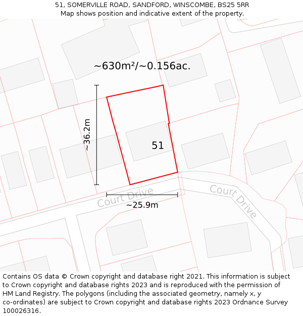 51, SOMERVILLE ROAD, SANDFORD, WINSCOMBE, BS25 5RR: Plot and title map