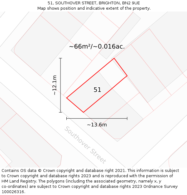 51, SOUTHOVER STREET, BRIGHTON, BN2 9UE: Plot and title map