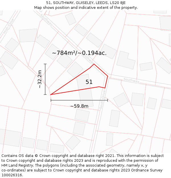 51, SOUTHWAY, GUISELEY, LEEDS, LS20 8JE: Plot and title map