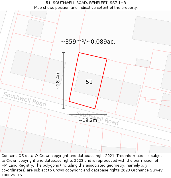 51, SOUTHWELL ROAD, BENFLEET, SS7 1HB: Plot and title map