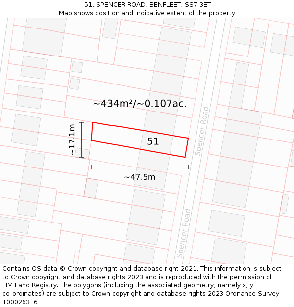 51, SPENCER ROAD, BENFLEET, SS7 3ET: Plot and title map