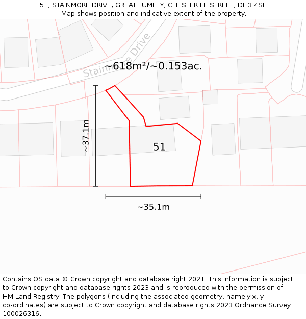 51, STAINMORE DRIVE, GREAT LUMLEY, CHESTER LE STREET, DH3 4SH: Plot and title map