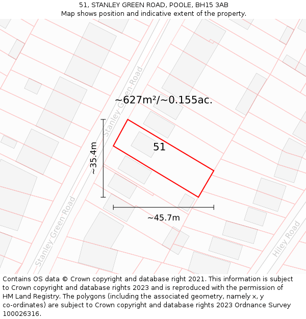 51, STANLEY GREEN ROAD, POOLE, BH15 3AB: Plot and title map