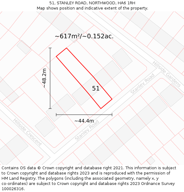 51, STANLEY ROAD, NORTHWOOD, HA6 1RH: Plot and title map