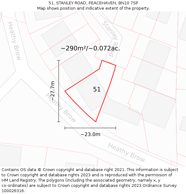 51, STANLEY ROAD, PEACEHAVEN, BN10 7SP: Plot and title map