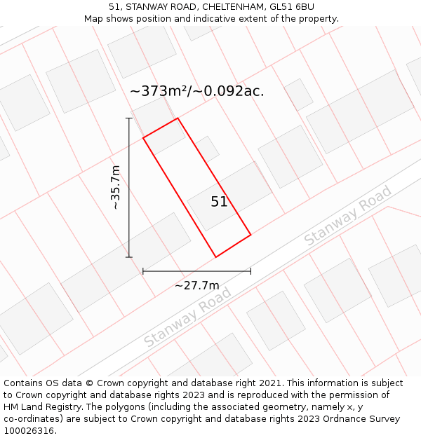 51, STANWAY ROAD, CHELTENHAM, GL51 6BU: Plot and title map
