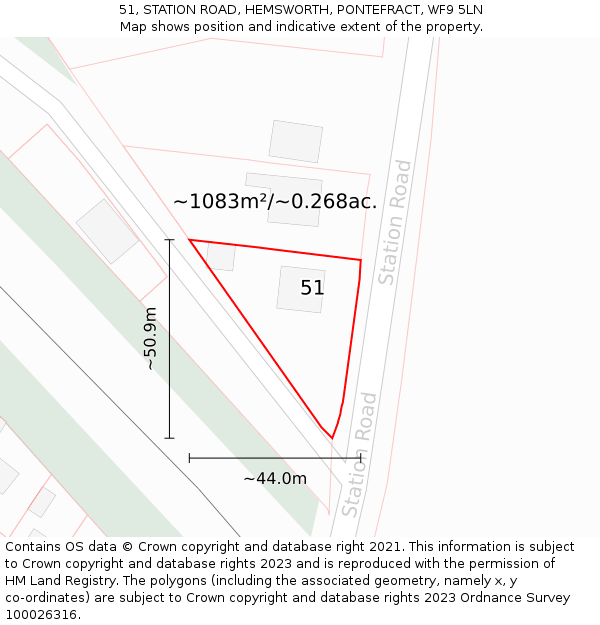 51, STATION ROAD, HEMSWORTH, PONTEFRACT, WF9 5LN: Plot and title map