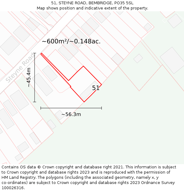 51, STEYNE ROAD, BEMBRIDGE, PO35 5SL: Plot and title map