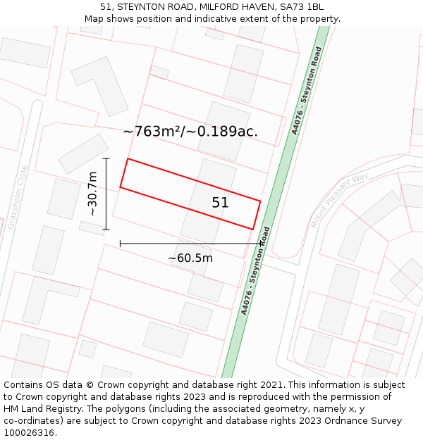 51, STEYNTON ROAD, MILFORD HAVEN, SA73 1BL: Plot and title map