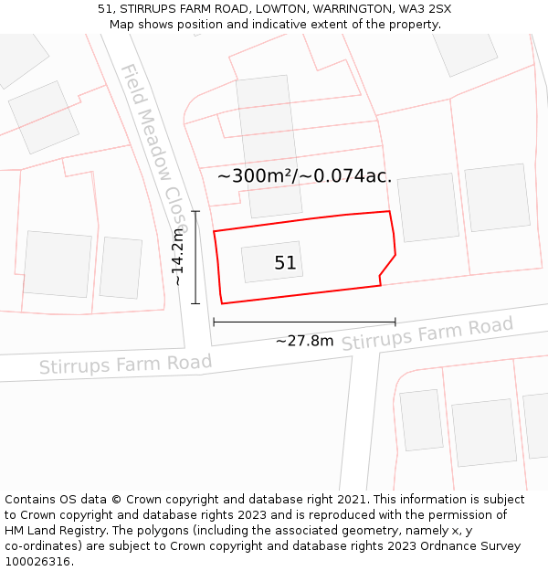 51, STIRRUPS FARM ROAD, LOWTON, WARRINGTON, WA3 2SX: Plot and title map