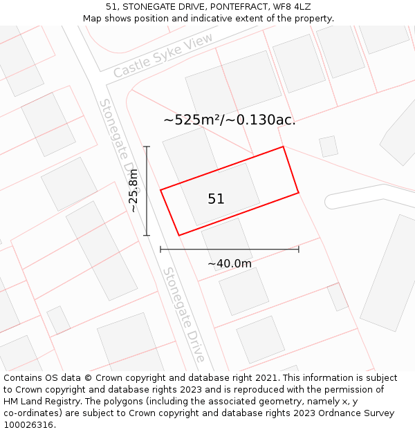 51, STONEGATE DRIVE, PONTEFRACT, WF8 4LZ: Plot and title map