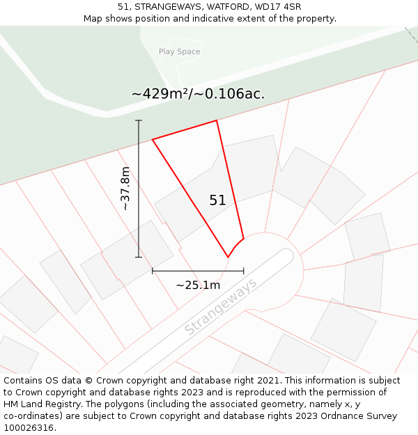 51, STRANGEWAYS, WATFORD, WD17 4SR: Plot and title map