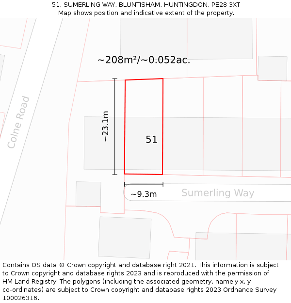 51, SUMERLING WAY, BLUNTISHAM, HUNTINGDON, PE28 3XT: Plot and title map