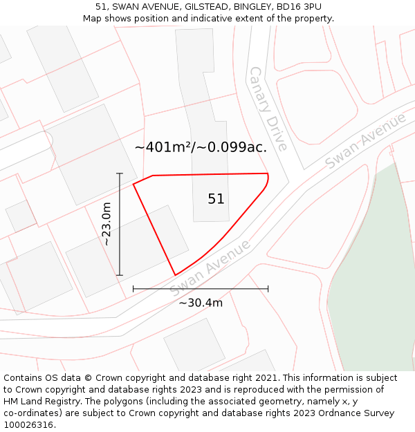 51, SWAN AVENUE, GILSTEAD, BINGLEY, BD16 3PU: Plot and title map