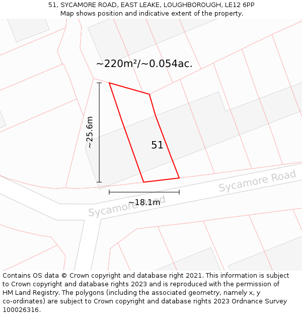 51, SYCAMORE ROAD, EAST LEAKE, LOUGHBOROUGH, LE12 6PP: Plot and title map