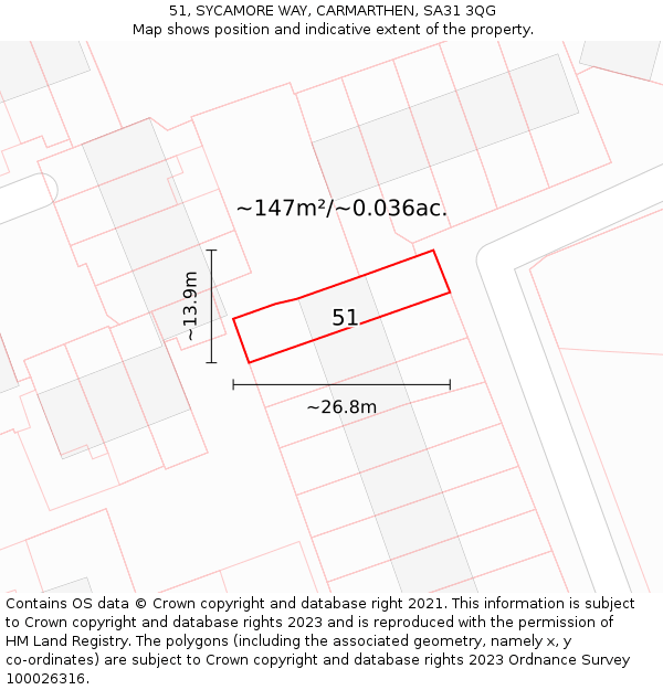 51, SYCAMORE WAY, CARMARTHEN, SA31 3QG: Plot and title map