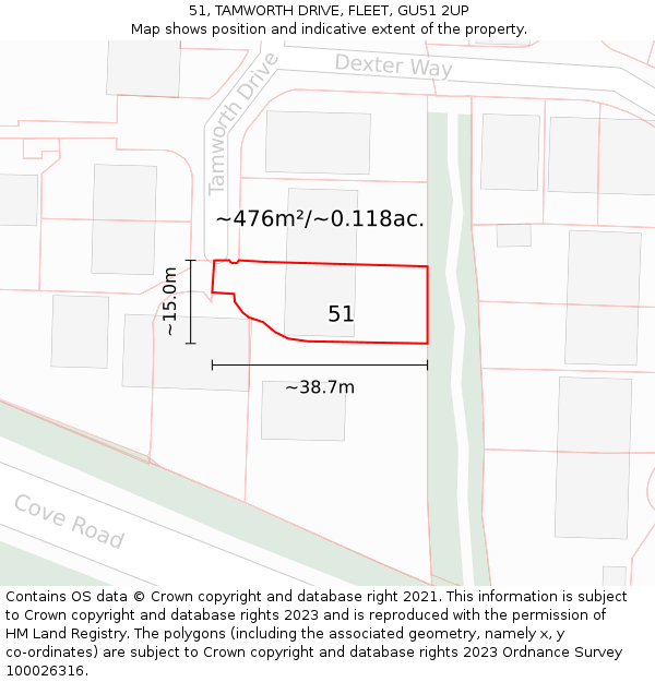 51, TAMWORTH DRIVE, FLEET, GU51 2UP: Plot and title map