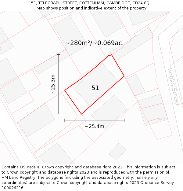 51, TELEGRAPH STREET, COTTENHAM, CAMBRIDGE, CB24 8QU: Plot and title map