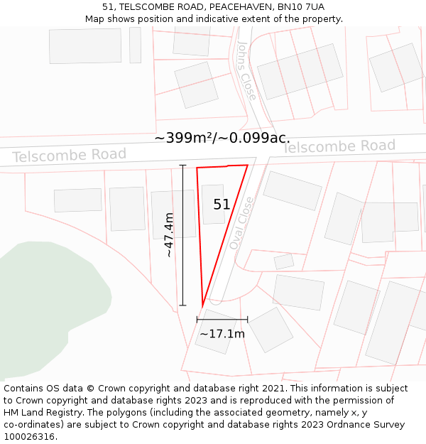 51, TELSCOMBE ROAD, PEACEHAVEN, BN10 7UA: Plot and title map