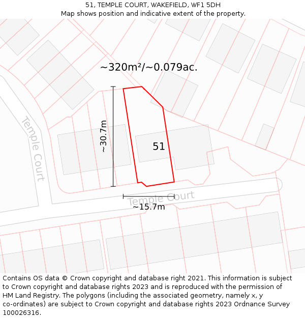 51, TEMPLE COURT, WAKEFIELD, WF1 5DH: Plot and title map