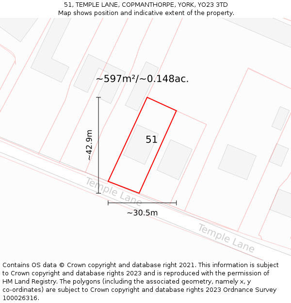 51, TEMPLE LANE, COPMANTHORPE, YORK, YO23 3TD: Plot and title map