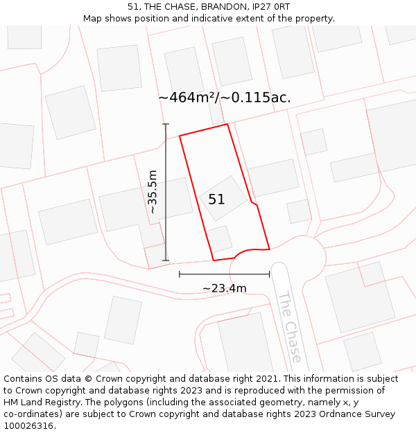 51, THE CHASE, BRANDON, IP27 0RT: Plot and title map